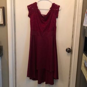 Red lace high low dress
